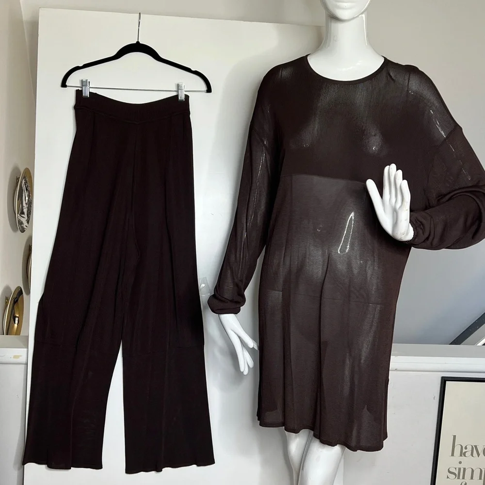 Yves Saint Laurent Sz 36 Vintage Two Piece 100% Knit Viscose Pant Tunic Set